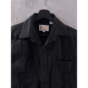 Ramon Puig Guyabera Shirt Mens Size Small Black Short Sleeve Cuban Island